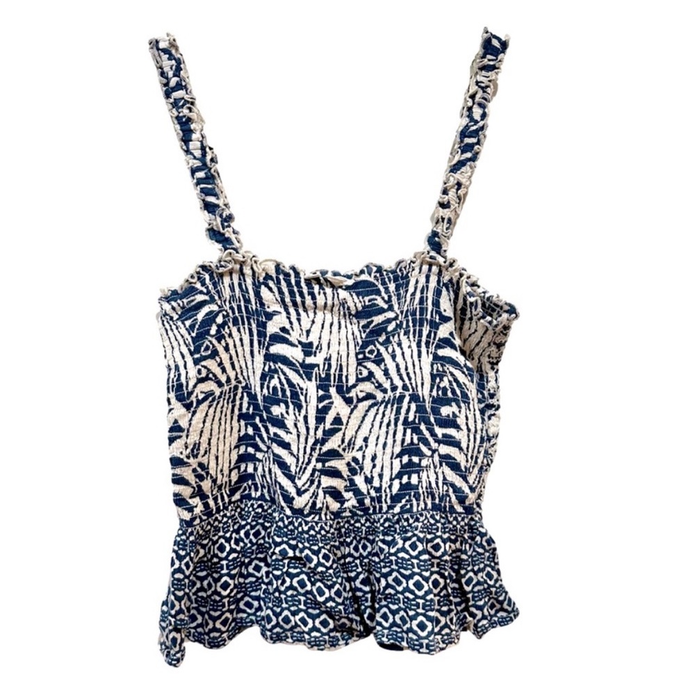 Patrons of Peace smocked tank with ruffles hem